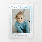 Carte De Fin D'année Trois Volets Bleu Abstrait, Typographie moderne & Photo (Page de couverture)