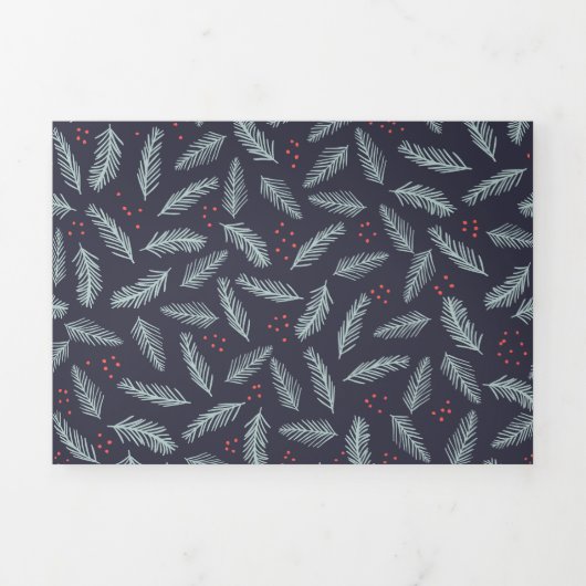 Carte De Fin D'année Trois Volets Bouges de pin blanc Plumes Baies blanches Noël (Page de couverture)