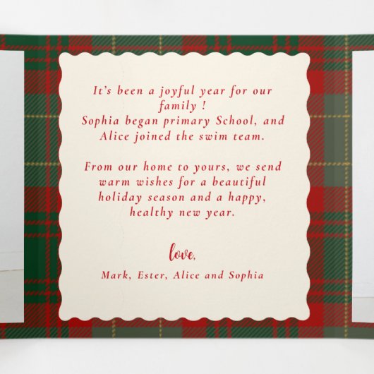 Carte De Fin D'année Trois Volets Buffalo Plaid Festive Photos Noël (Intérieur au milieu)