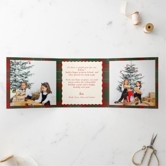 Carte De Fin D'année Trois Volets Buffalo Plaid Festive Photos Noël (Intérieur)