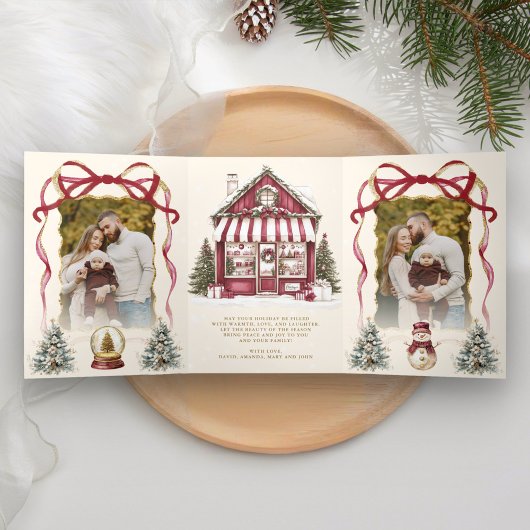 Carte De Fin D'année Trois Volets Burgundy Coquette Bow Christmas Toy Store Photo