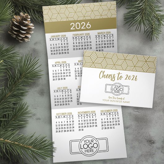 Carte De Fin D'année Trois Volets Calendrier - Gold White Business Logo Hanging