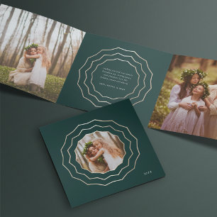 Carte De Fin D'année Trois Volets Cercle lumineux   Elegant Hunter Green & Gold Phot