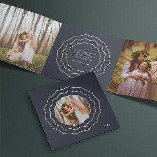 Carte De Fin D'année Trois Volets Cercle lumineux Elegant Navy & Gold Photo