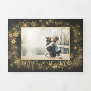 Carte De Fin D'année Trois Volets Charcoal Grey and Gold 5-Photo Holiday