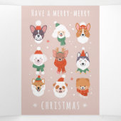 Carte De Fin D'année Trois Volets Chiens de Noël joyeux (Intérieur au milieu)