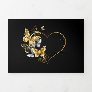 Carte De Fin D'année Trois Volets Coeur aux papillons d'or