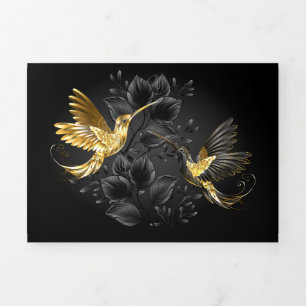 Carte De Fin D'année Trois Volets Colibri noir et or