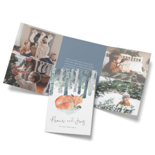 Carte De Fin D'année Trois Volets Collage photo de renard d'hiver