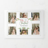 Carte De Fin D'année Trois Volets Couleur d'eau douce Holly Joyeux Noël Multi Photo (Page de couverture)