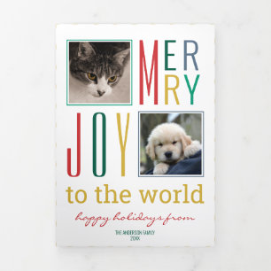 Carte De Fin D'année Trois Volets Couleurs Vintages modernes - photo multiple de Noë