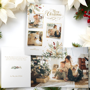 Carte De Fin D'année Trois Volets Élégant Joyeux Noël en or Botanique 3-Photo