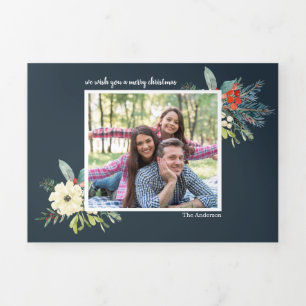 Carte De Fin D'année Trois Volets Élégant Pine branches élégantes 3 photos Noël