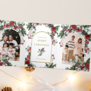 Carte De Fin D'année Trois Volets Élégant rouge floral photo Noël