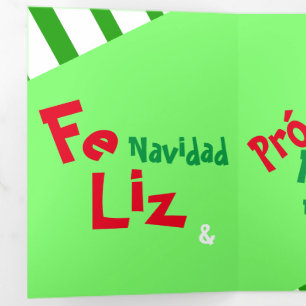 Carte De Fin D'année Trois Volets Feliz Navidad Photo Vacances de Noël Espagnol