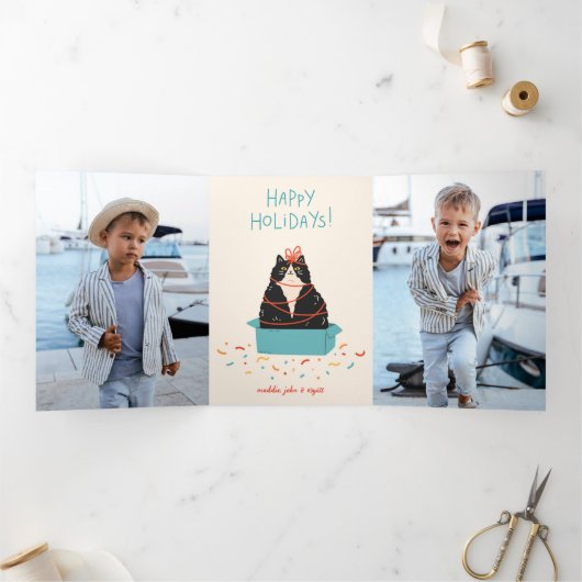 Carte De Fin D'année Trois Volets Festive Cat Holiday (Intérieur)