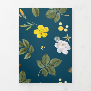 Carte De Fin D'année Trois Volets Fleurs jaunes et roses blanches