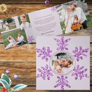Carte De Fin D'année Trois Volets Flocon de neige violet Glam Unique 7 Pic Multi Pho