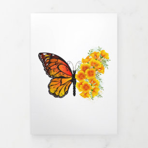 Carte De Fin D'année Trois Volets Flower Butterfly with Yellow California Poppy