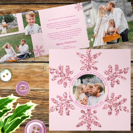 Carte De Fin D'année Trois Volets Glam rose Snowflake Unique 7 Pic Multi Photo
