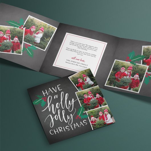 Carte De Fin D'année Trois Volets Holly Jolly | Cute Rustique Multi Photo