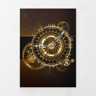 Carte De Fin D'année Trois Volets Horloge Steampunk avec des engrenages anciens