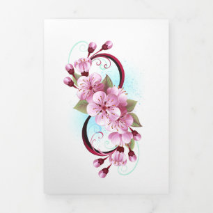 Carte De Fin D'année Trois Volets Infinité avec les fleurs Sakura