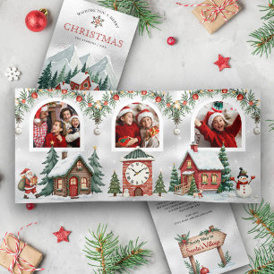 Carte De Fin D'année Trois Volets Jolie Enfants Coloré Noël Wonderland Arch Photo