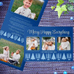Carte De Fin D'année Trois Volets Joyeux bleu interconfessionnel Élégant Script 4 Ph<br><div class="desc">Créez vos propres 5 cartes de fin de année tricolores photo avec cet élégant design interconfessionnel moderne bleu clair et bleu foncé Merry Happy Everything. Le design horizontal présente trois de vos photos préférées sur le devant, avec des angles arrondis et bordés d'un mince cadre bleu moyen sur un riche...</div>