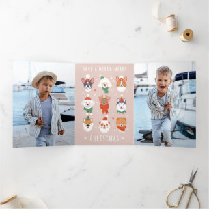 Carte De Fin D'année Trois Volets Joyeux Chiens de Noël