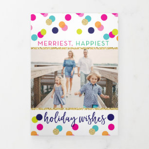 Carte De Fin D'année Trois Volets Joyeux et lumineux Parties scintillant Confetti No