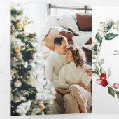 Carte De Fin D'année Trois Volets Joyeux Noël Berry Feuille Photo (Intérieur en premier)