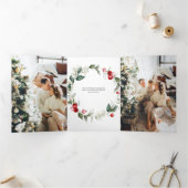 Carte De Fin D'année Trois Volets Joyeux Noël Berry Feuille Photo (Intérieur)