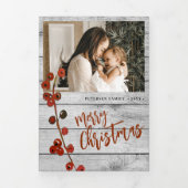 Carte De Fin D'année Trois Volets Joyeux Noël multi photo famille bois rustique (Page de couverture)