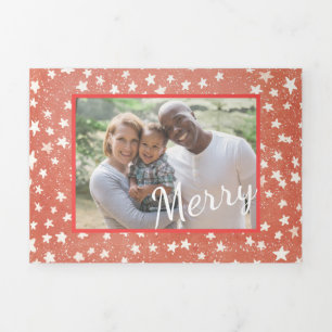 Carte De Fin D'année Trois Volets Joyeux Noël Tiny White Stars Candy Red Photo