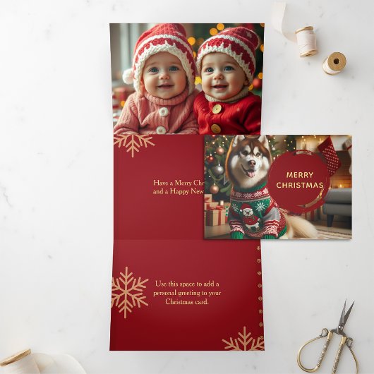 Carte De Fin D'année Trois Volets Joyeux Noël Trifold Husky Carte photo