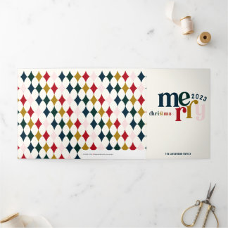 Carte De Fin D'année Trois Volets Joyeux Noël Vintage bleu Multiphoto