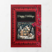 Carte De Fin D'année Trois Volets Lace Black Borders Rouge Personnalisé Blanc Script (Page de couverture)