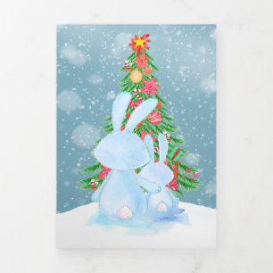 Carte De Fin D'année Trois Volets Lapins de Pâques Noël Avec Arbre Personnalisé