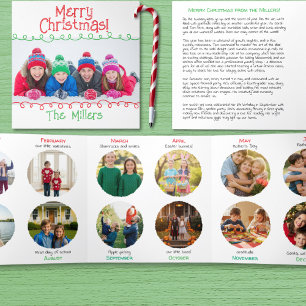 Carte De Fin D'année Trois Volets Lettre de Noël charmante avec photos mensuelles
