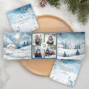 Carte De Fin D'année Trois Volets Magic Blue Winter Wonderland 4 Photo Noël