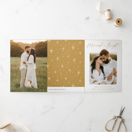 Carte De Fin D'année Trois Volets Marry and Bright Gold Script 4 Photo (Extérieur)