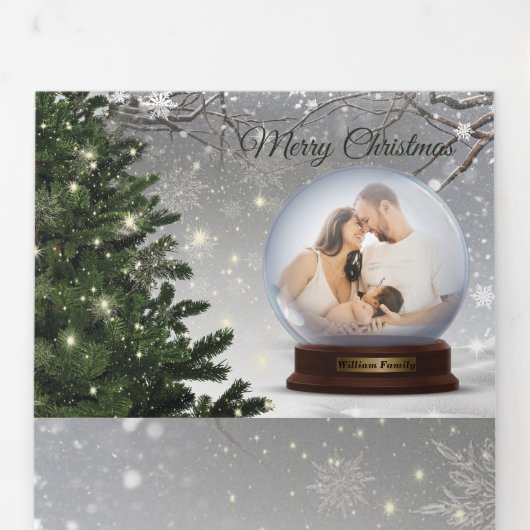 Carte De Fin D'année Trois Volets Monogramme de boule de neige Nom Famille (Rabat)