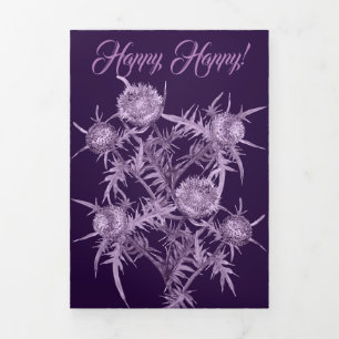 Carte De Fin D'année Trois Volets motif de fleurs violettes
