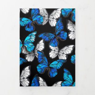 Carte De Fin D'année Trois Volets Motif sans couture sombre avec papillons bleus Mor