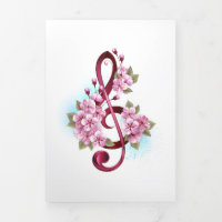 Musical treble clef notes with sakura flowers