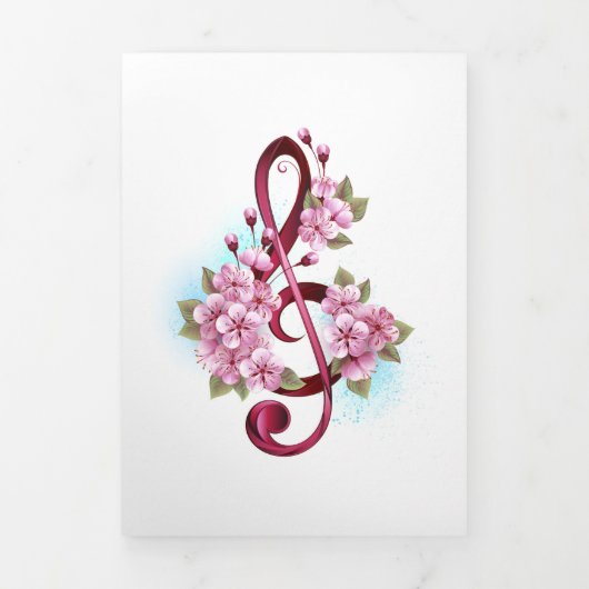 Carte De Fin D'année Trois Volets Musical treble clef notes with sakura flowers (Page de couverture)