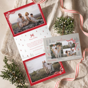 Carte De Fin D'année Trois Volets Noël Alpine Nordique Collage de Photos Rouge