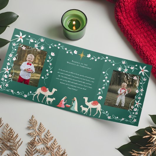 Carte De Fin D'année Trois Volets Noël Crèche religieuse Scène Famille Photo