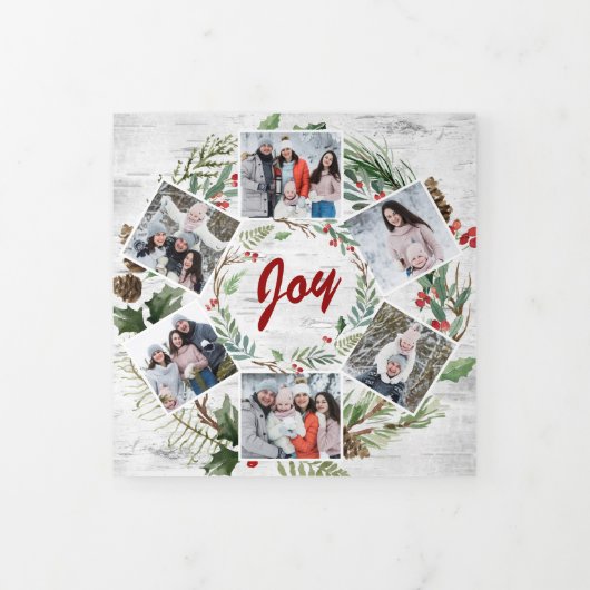 Carte De Fin D'année Trois Volets Noël Holly Rustic Birch Bark Multi Photo Tri- (Protection)